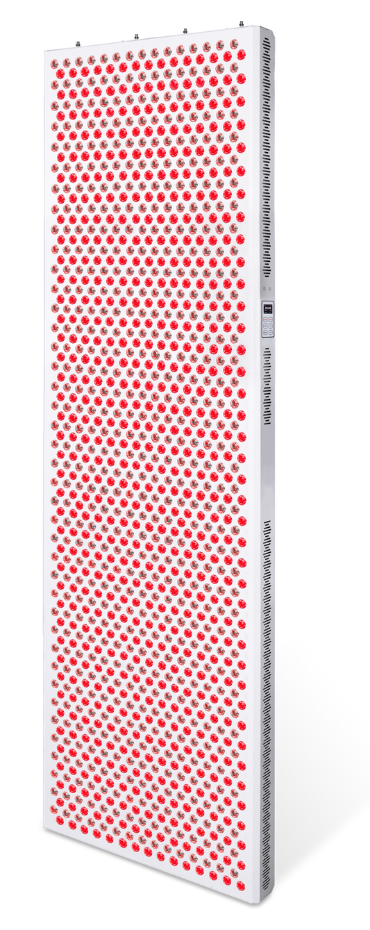 Solgrade Elite 6000 full-body red light panel front view with 1,200 LEDs lit