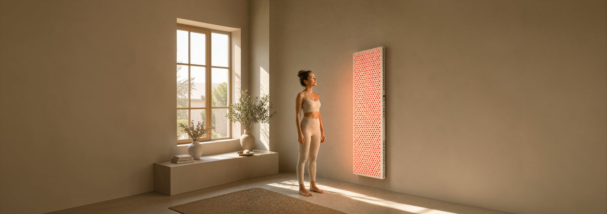 Solgrade Elite 6000 full-body red light panel in a spa recovery room