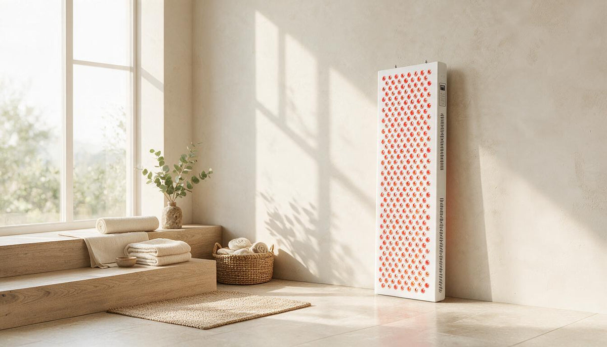 Solgrade Elite 1500 half-body red light panel in a wellness room