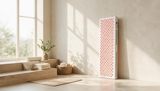 Solgrade Elite 1500 half-body red light panel in a wellness room
